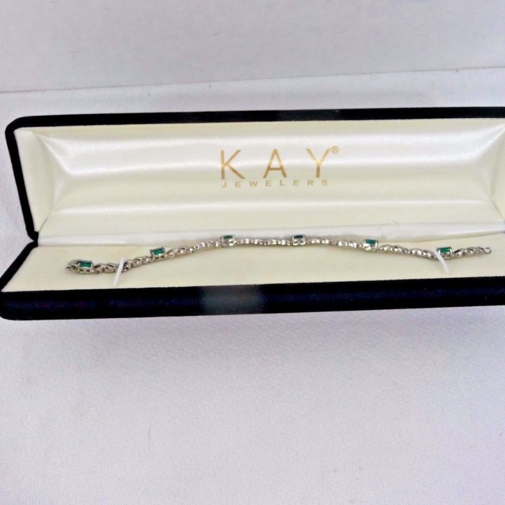 Lab Created Emerald Bracelet Sterling Silver Twist